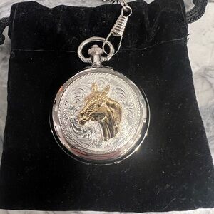 Montana Silversmiths Silver and Gold Horse Motif Pocket Watch
